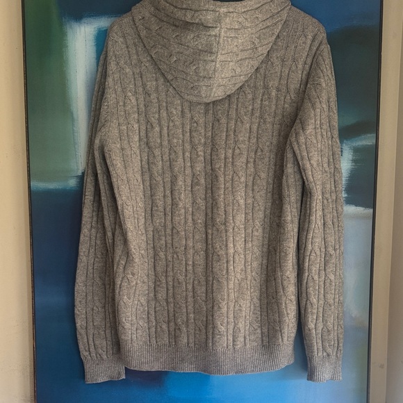 Neiman Marcus Gray Hooded Zip-Up Cable Knit Sweater Merino Wool Cashmere - Picture 9 of 13